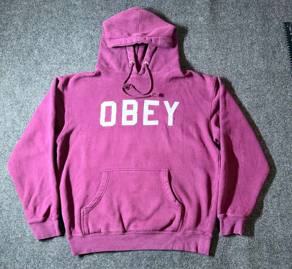 Obey Maroon Hoodie Pullover Sweatshirt with White Logo, Size M